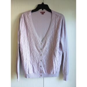 Merona Women's Purple Deep V-Neck Floral Lace Button-Up Cardigan Size XXL